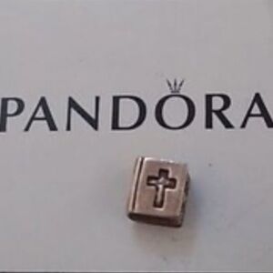 Retired Pandora Bible Book Cross Sterling Silver Bracelet Charm Bead